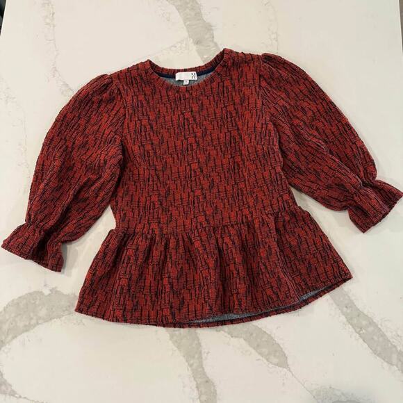 Ro & De Anthropologie Red Boucle Peplum Blouse Top Women’s Small Balloon Sleeve - Picture 1 of 5